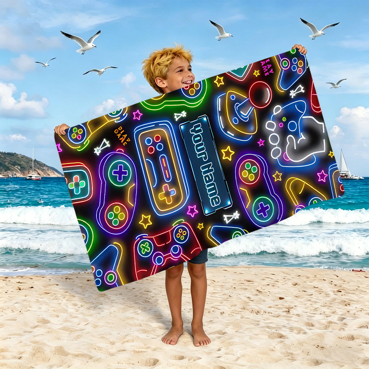 Jungen Strandtuch mit Spielkonsolen-Motiv Brehn