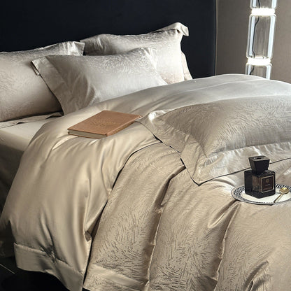 Umkehrbare strukturierte Sateen-Jacquard Bettbezugset mit Satin Saum und Kissenbezügen