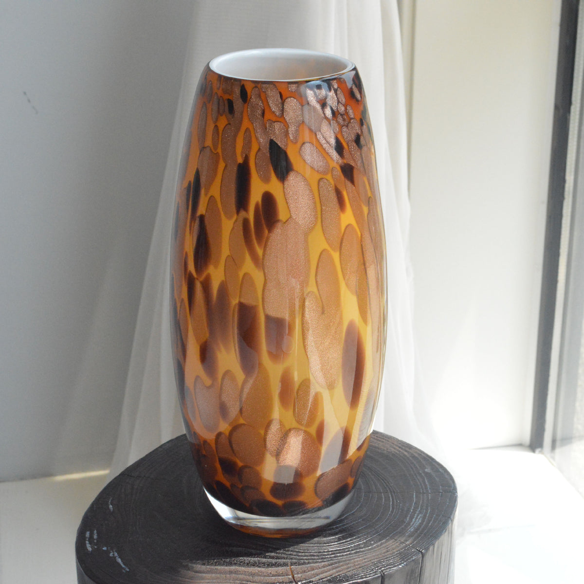 Mouth-Blown Gesprenkelter Glasbirnenvase mit Schmalem Mund und Hochglanz-Finish Brehn
