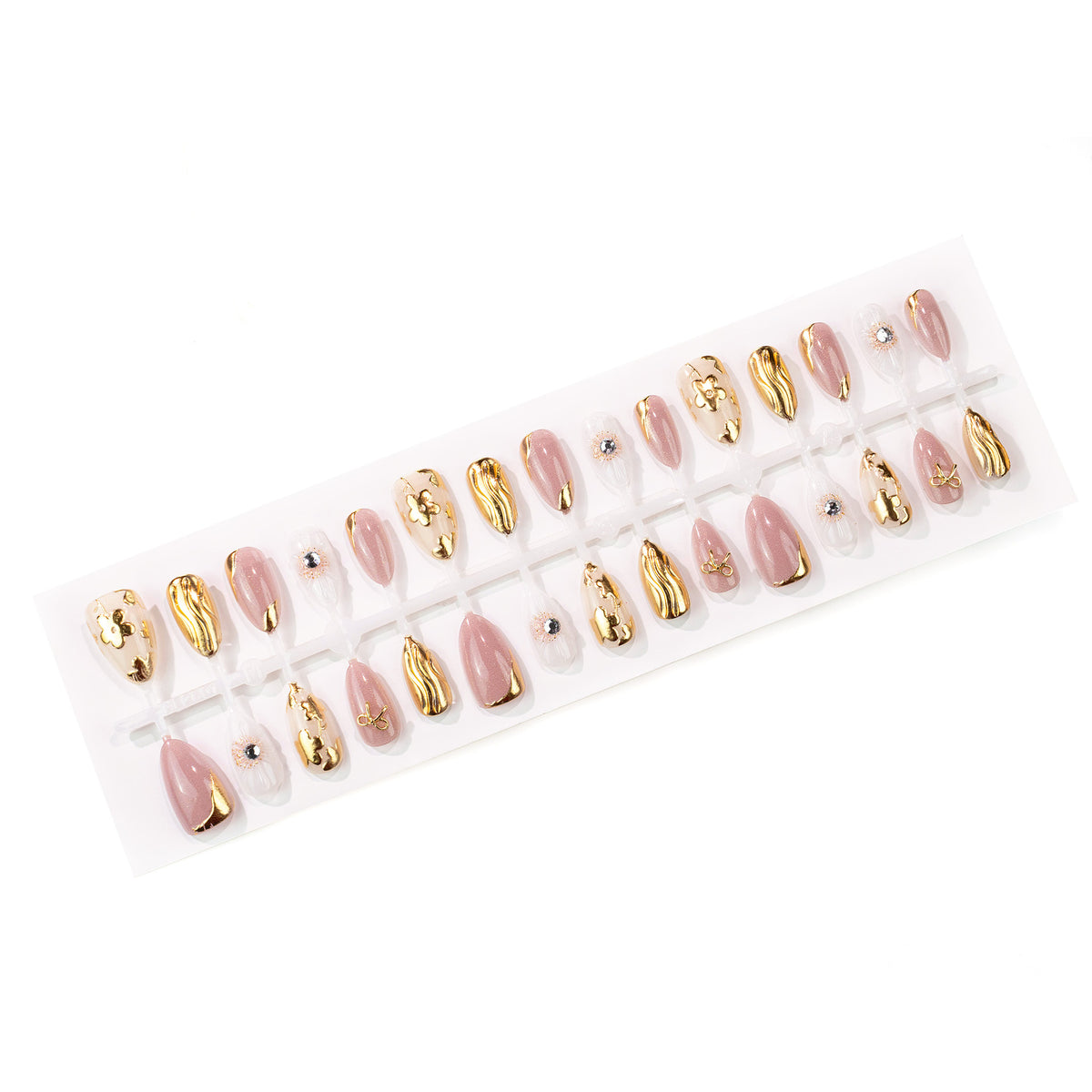 Dekoratives Press-On Nagelkunst-Set mit goldenen Akzenten Brehn