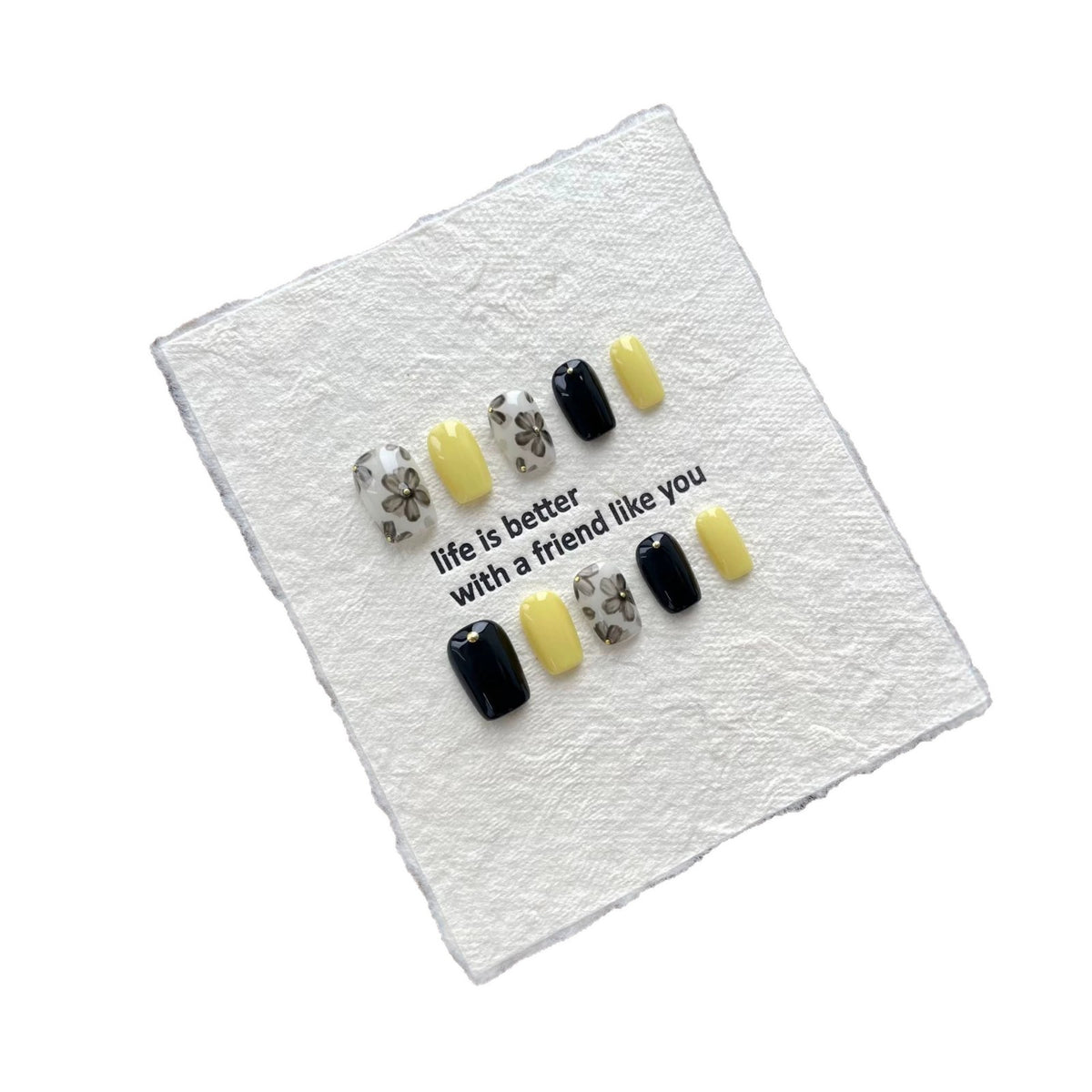Künstlerisches Floral-Akzent Press-On Nagelset
