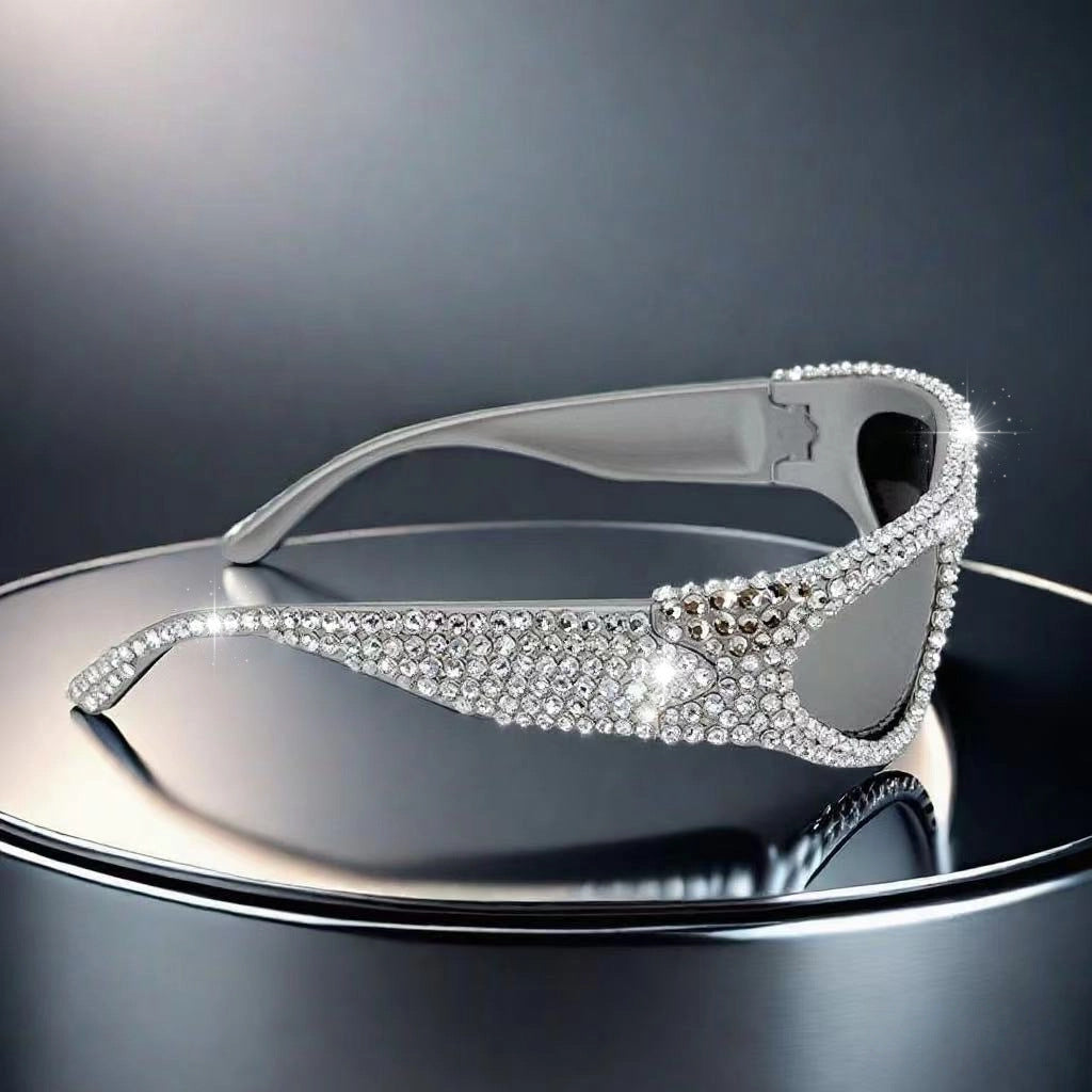 Damen Glitzernde Sonnenbrille mit funkelndem Kristallrahmen Brehn