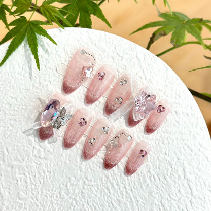 Glamouröse Strass-Akzent Press-On Nagelset