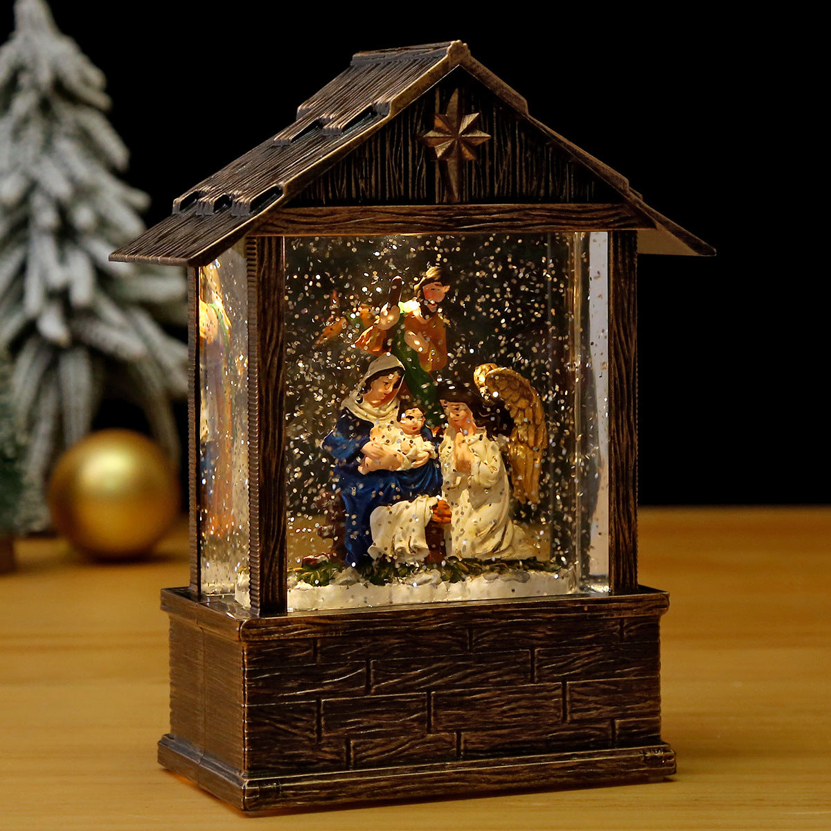 Nostalgische Schneekugel-Dekoration mit Weihnachtsmann und Kindern Brehn