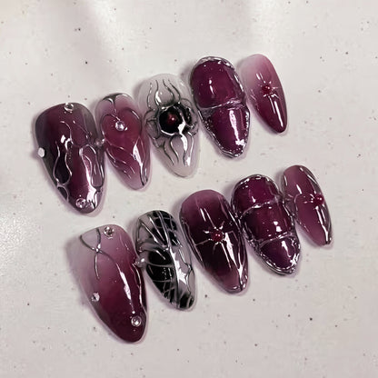 Premium Künstlerische Press-On Nagelkunst Set mit Gothic-Spinnen-Design
