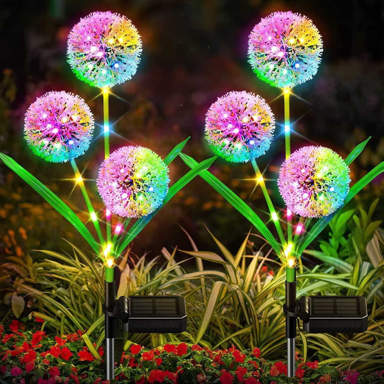 Löwenzahn-inspirierte Solar-Gartenstecklichter mit integriertem Solarpanel und doppelten Blumen-Globen Brehn