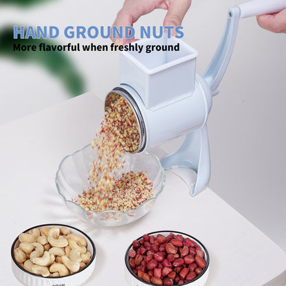 Manual Rotary Nut Grinder with Dual Stainless-Steel Drum Blades and Clamp