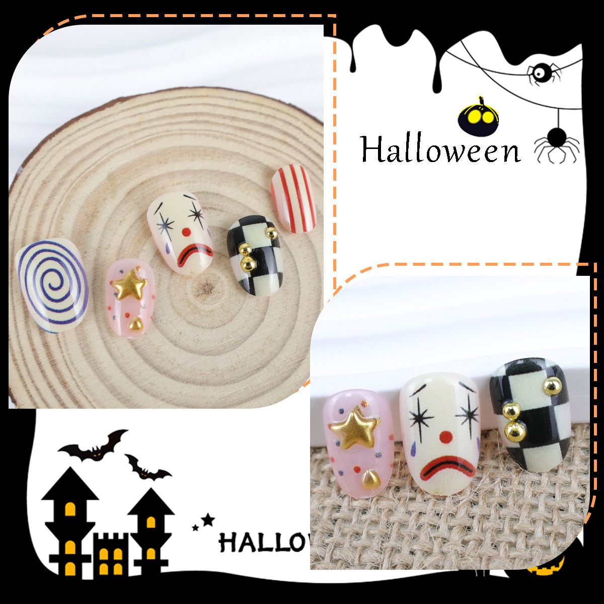 Kunstnagelset mit kreativen Clown- und Sternmotiven Brehn