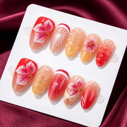 Floral und mit Edelsteinen verziertes Press-On Nagelkunst-Set Brehn