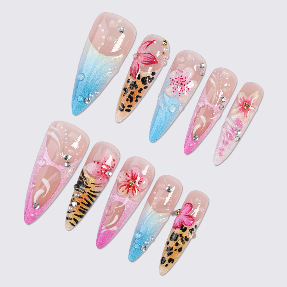 Kunstnagelset mit floralen und tierischen Designs Brehn
