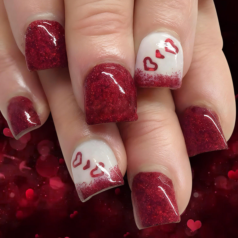Glitzerndes herzen-tema press-on nagelset Brehn