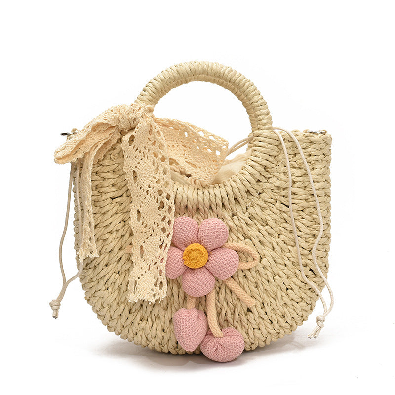 Handgefertigte Blumenakzent-Stroh-Tasche