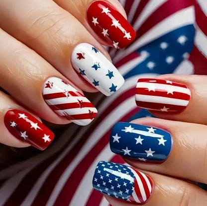 Patriotisches Glitzer-Gel-Nagelkunst Brehn