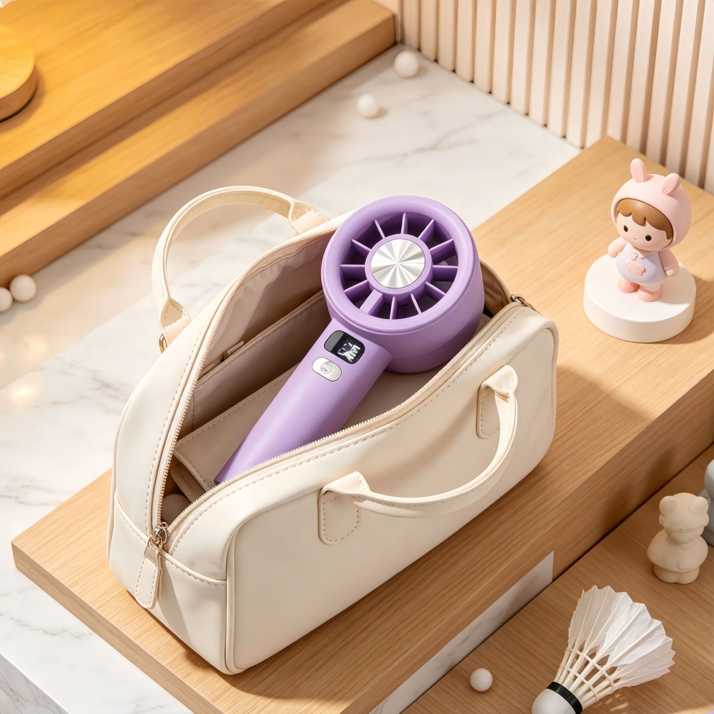 Damen tragbarer Handventilator mit LCD-Anzeige und USB-Ladefunktion Brehn