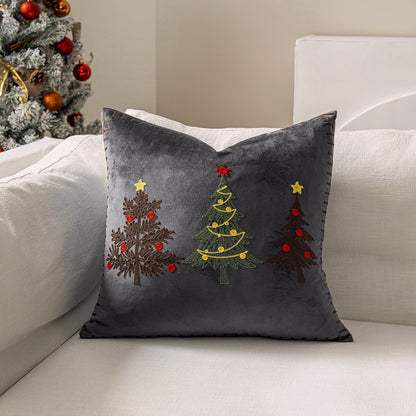 Bestickte Weihnachtsbaum quadratische Dekokissenhülle mit Kettelrand