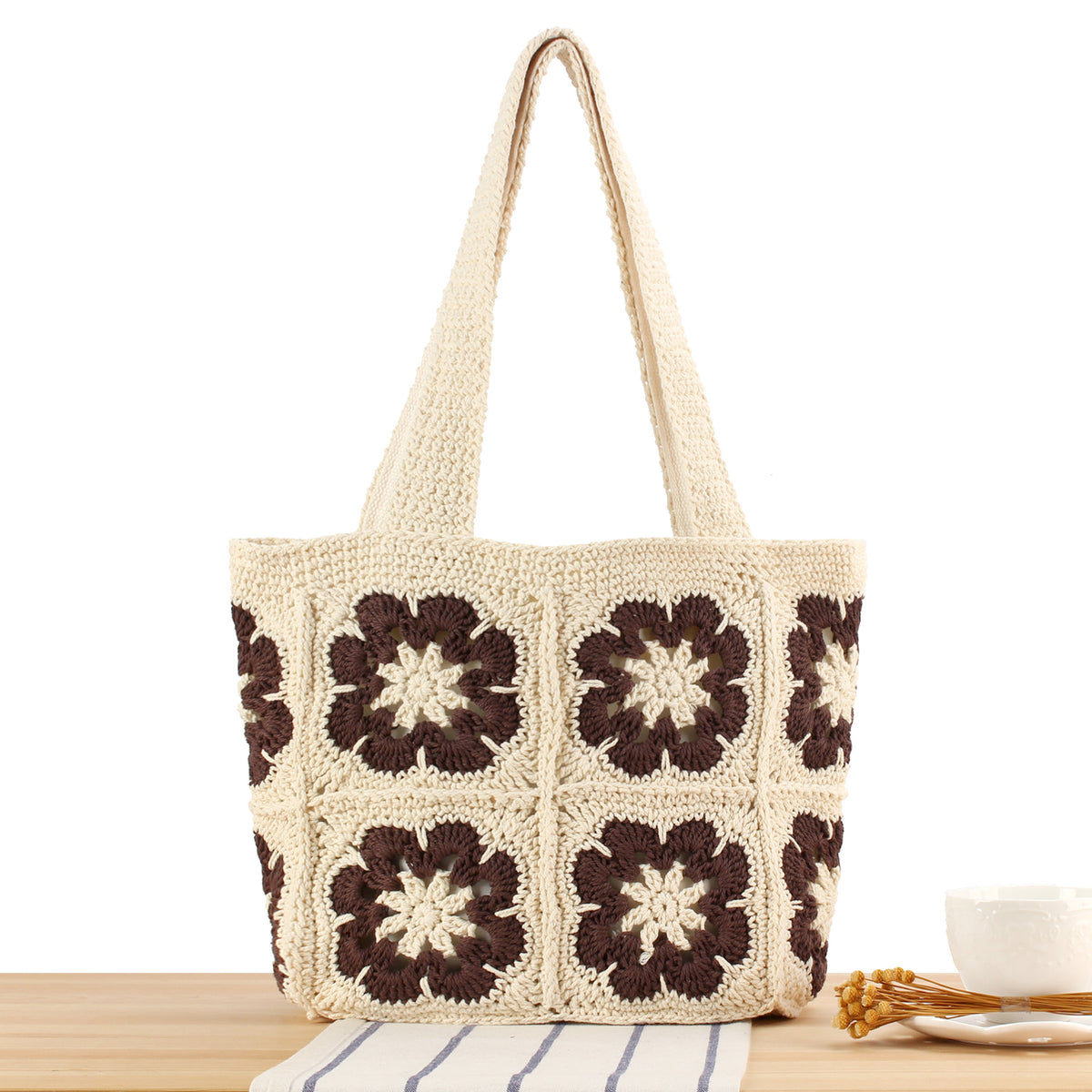 Handgeknüpfte Einkaufstasche mit Floralem Design Brehn