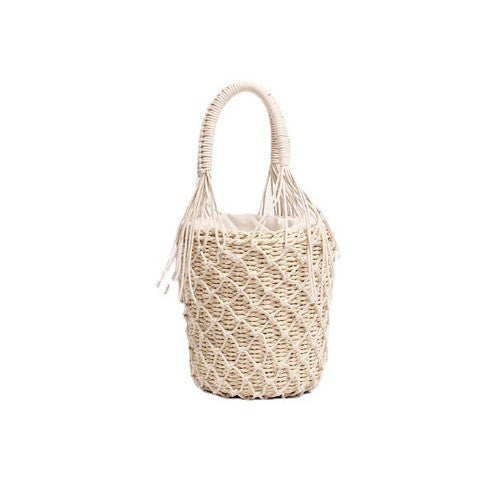 Damen Handgefertigte Basttasche mit modernen Fransen Brehn