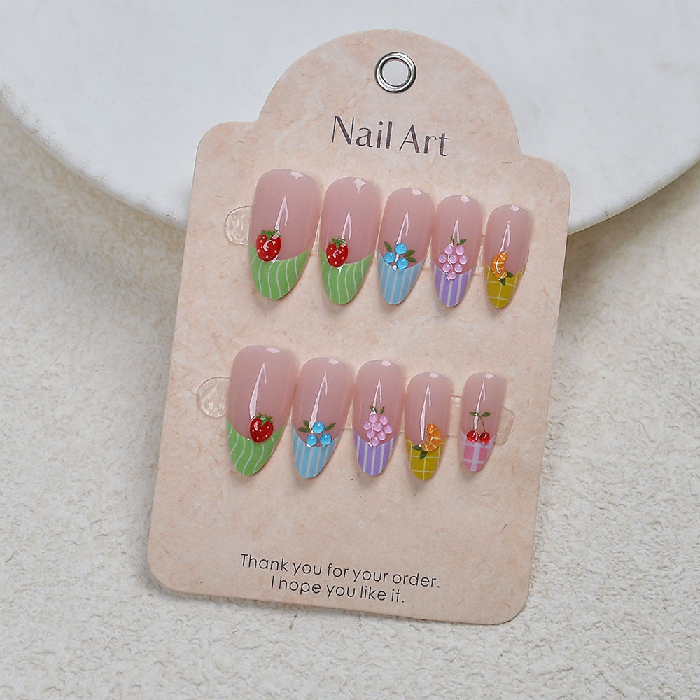 Frucht-inspiriertes künstlerisches Press-On-Nagelset Brehn