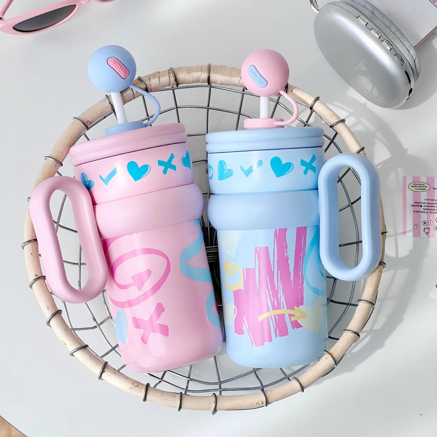 Damen Kinder-Trinkbecher mit integriertem Strohhalm und verspieltem Design Brehn