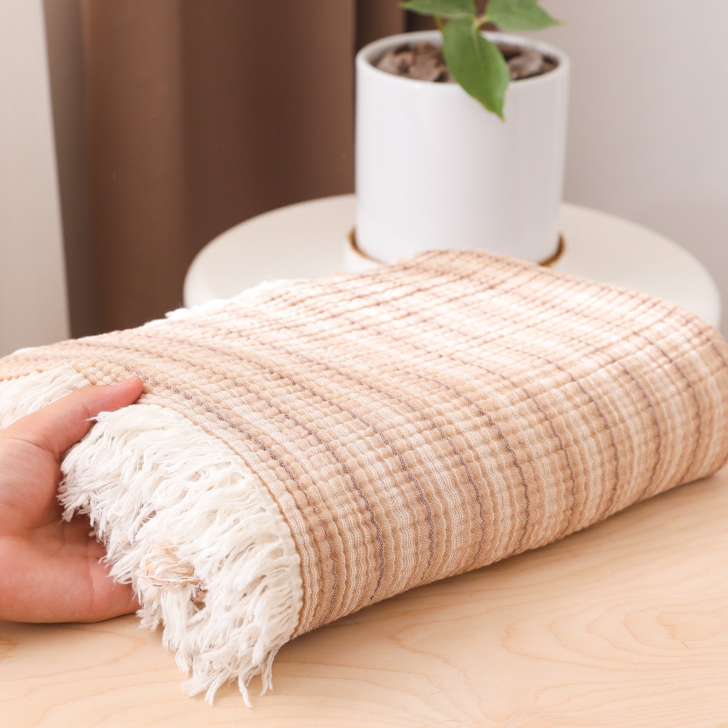 Damen moderne und stilvolle Waffelstruktur Plaid Decke Brehn