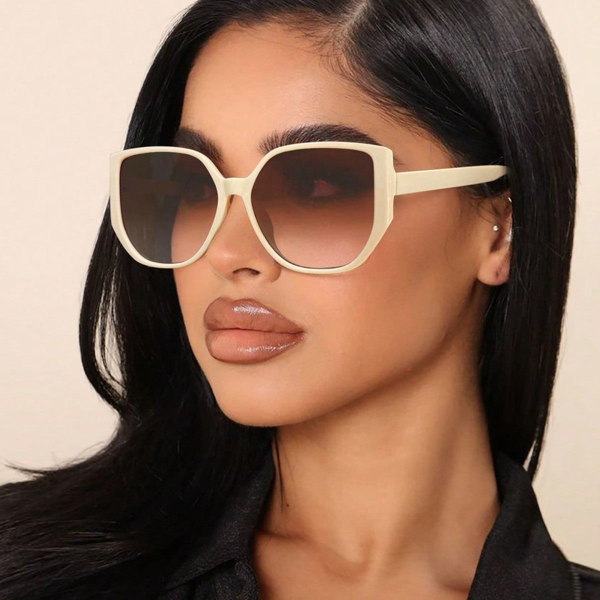 Damen modische quadratische Sonnenbrille mit breitem Rahmen und UV-Schutz Brehn