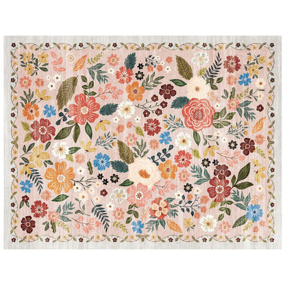 Large Floral Printed Low-Pile Machine-Woven Area Rug with Stain-Resistant Finish
