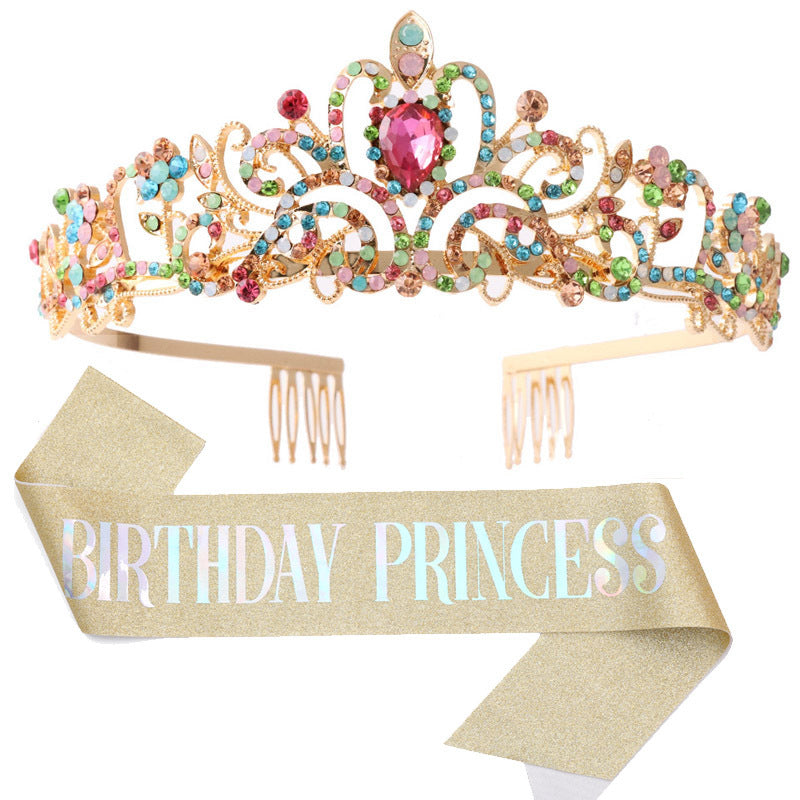 Damen Glitzernde Prinzessinnenkrone mit Birthday Princess Schärpe Brehn
