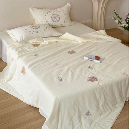Zartes Baumwoll-Bettwäscheset mit besticktem Kopfkissen und Spannlaken Brehn