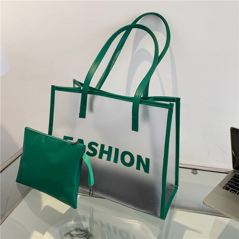 Moderne transparente Tragetasche mit Tasche