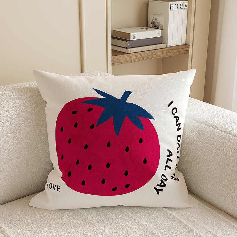 Decorative Square Throw Pillow Cover with Watercolor Lychee Botanical Print and Hidden Zipper
