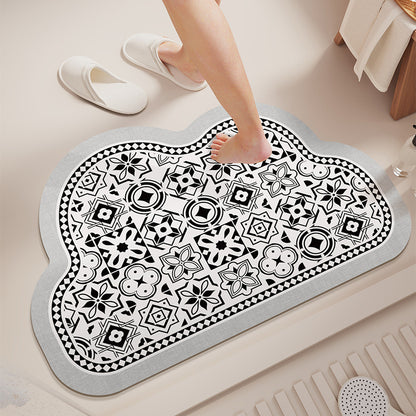 Cloud-Shaped Absorbent Microfiber Bath Mat with Non-Slip Backing and Palm Leaf Print