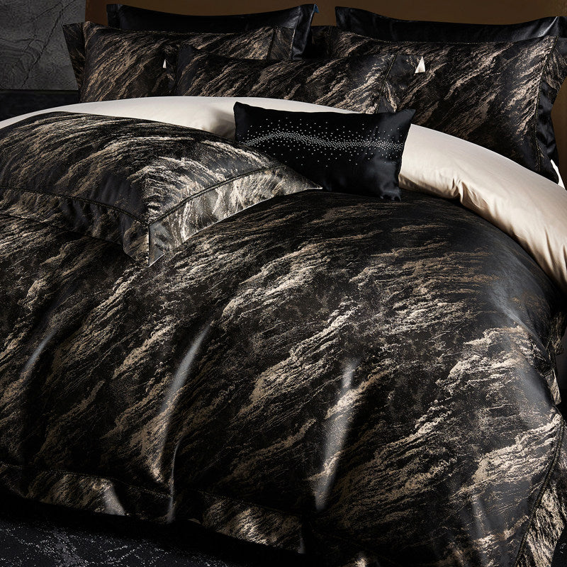 Marmor-Effekt Luster Satin Bettbezug Set mit Wendefutter und passendem Kissenbezügen