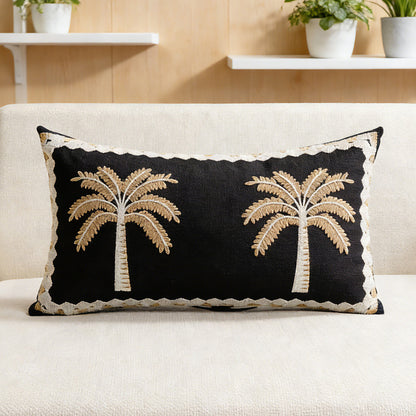 Besticktes Palm-Leinen Dekoratives Wurfkissen