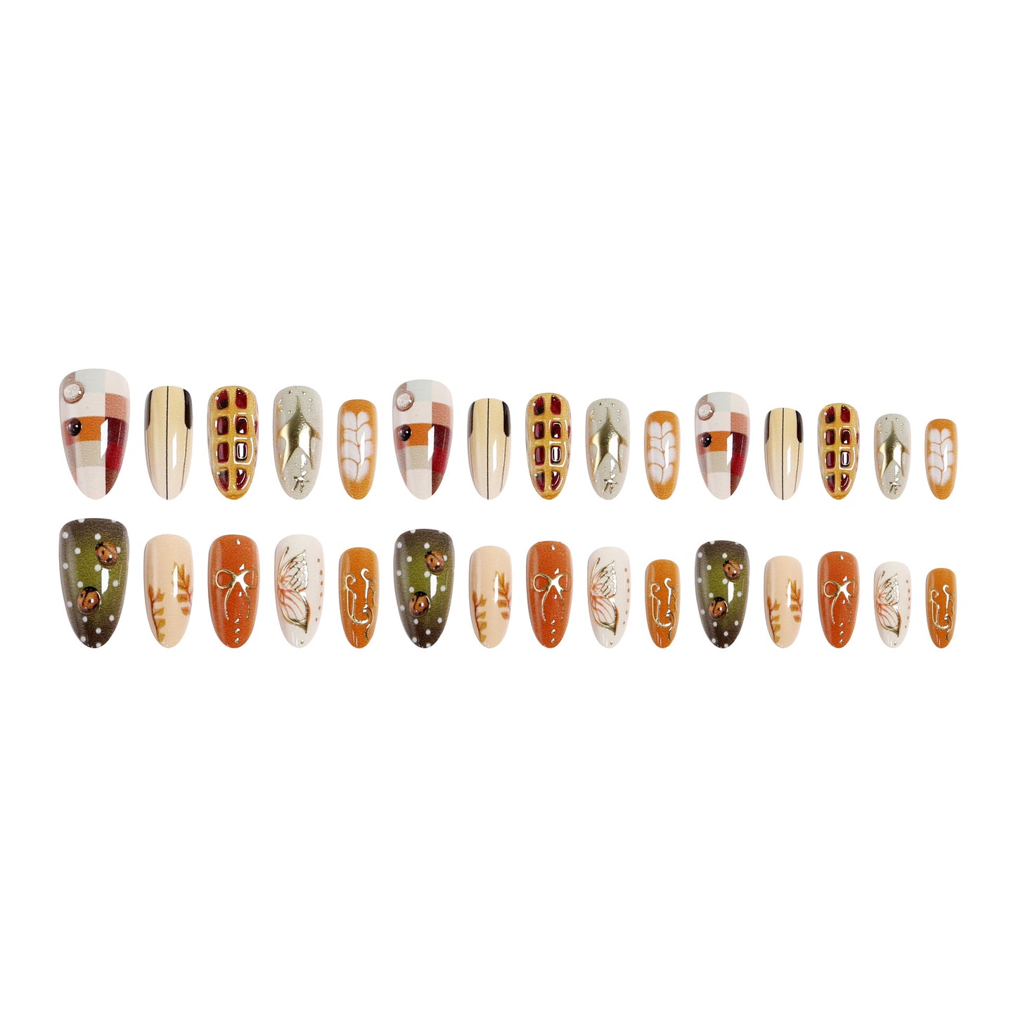Kunstnagelset mit handgefertigten botanischen Mustern und eleganten Akzenten Brehn
