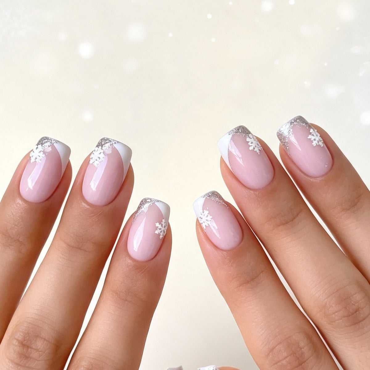 Elegante Schneeflocke Französische Spitze Nagelkunst Brehn