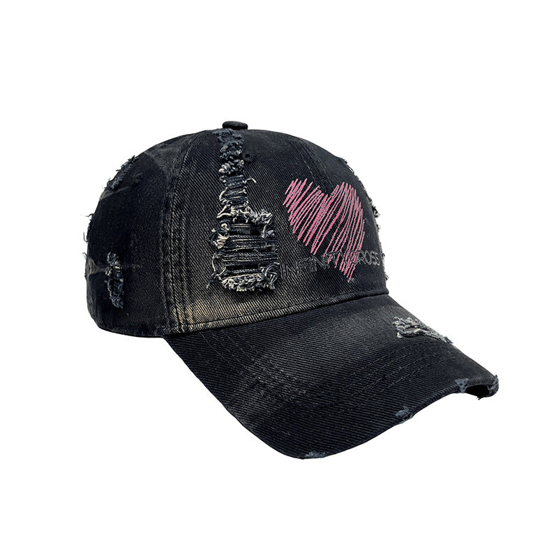 Damen Distressed Herz Bestickte Baseballmütze Brehn