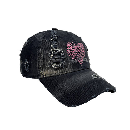 Damen Distressed Herz Bestickte Baseballmütze Brehn