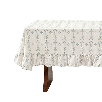 Rechteckige Baumwollmisch-Tischdecke mit Volant und feinem Jacquardmuster Brehn