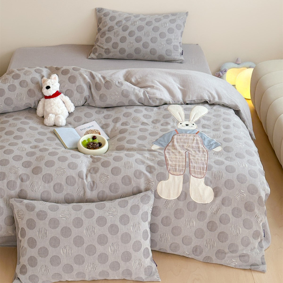 Kinder Applikation Hase Polka-Dot Baumwollmischung Bettbezug Set