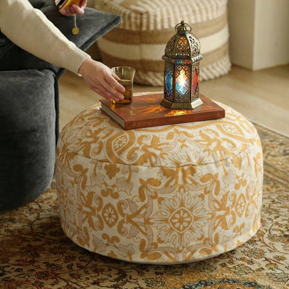 Runder Boden-Pouf mit gewebtem Ornamentmuster und Tragegriff Brehn
