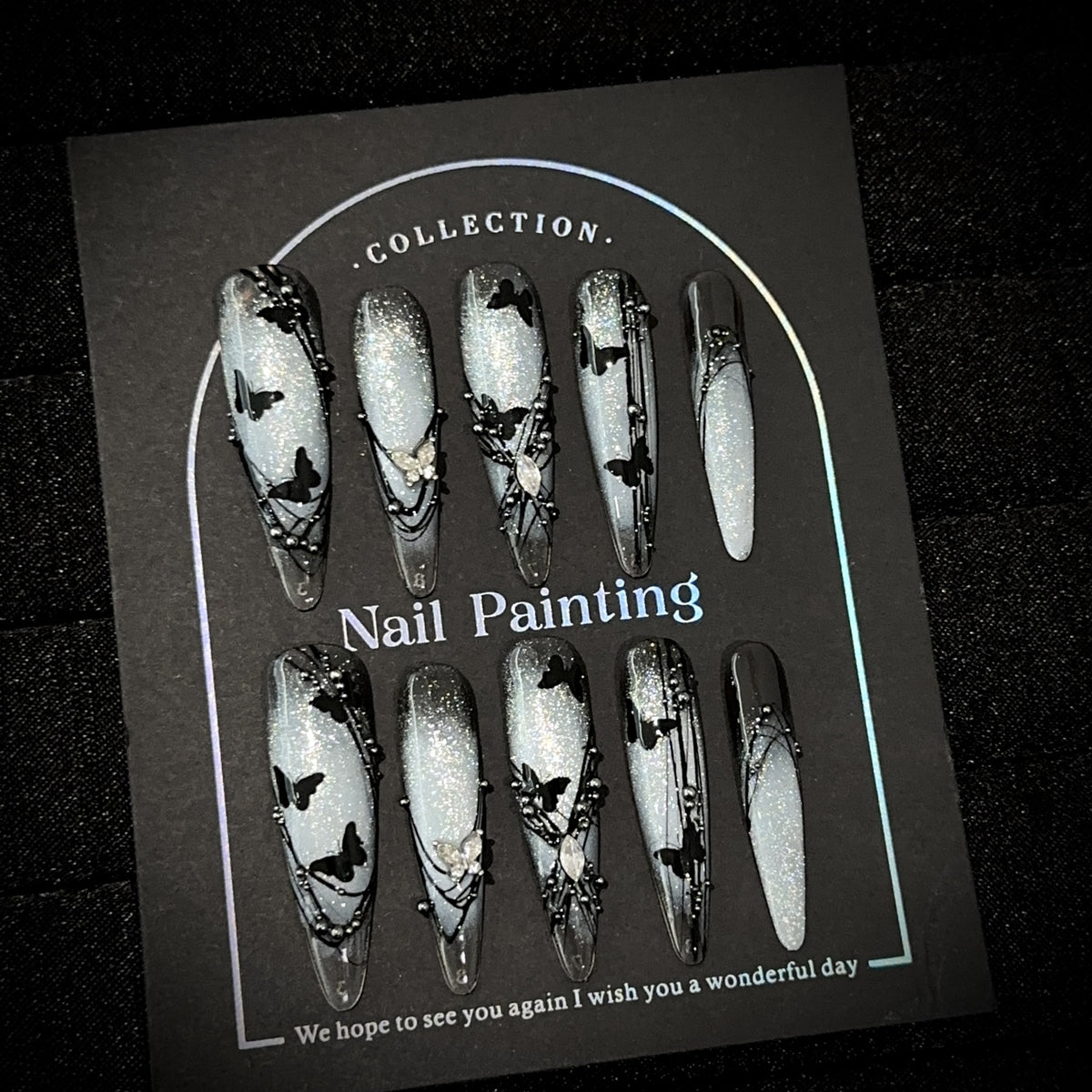 Künstlerisches Schmetterlingsverschönertes Press-On Nagelkunst-Set