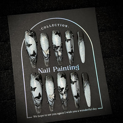 Künstlerisches Schmetterlingsverschönertes Press-On Nagelkunst-Set