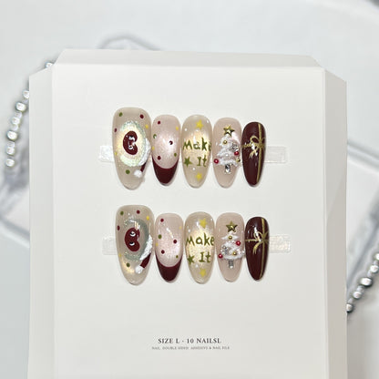 Glitzerndes Press-On Nagelkunst-Set mit Schneeflocken-Design Brehn