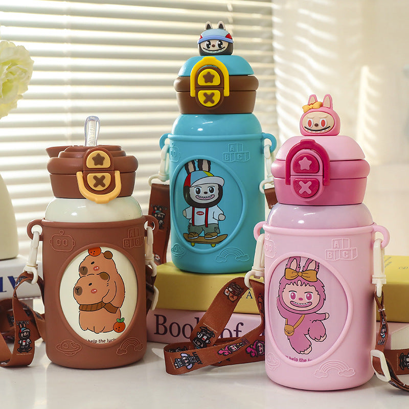 Damen isolierte Kinder-Trinkflasche mit ergonomischem Tragesystem und lustigem Tierdesign Brehn