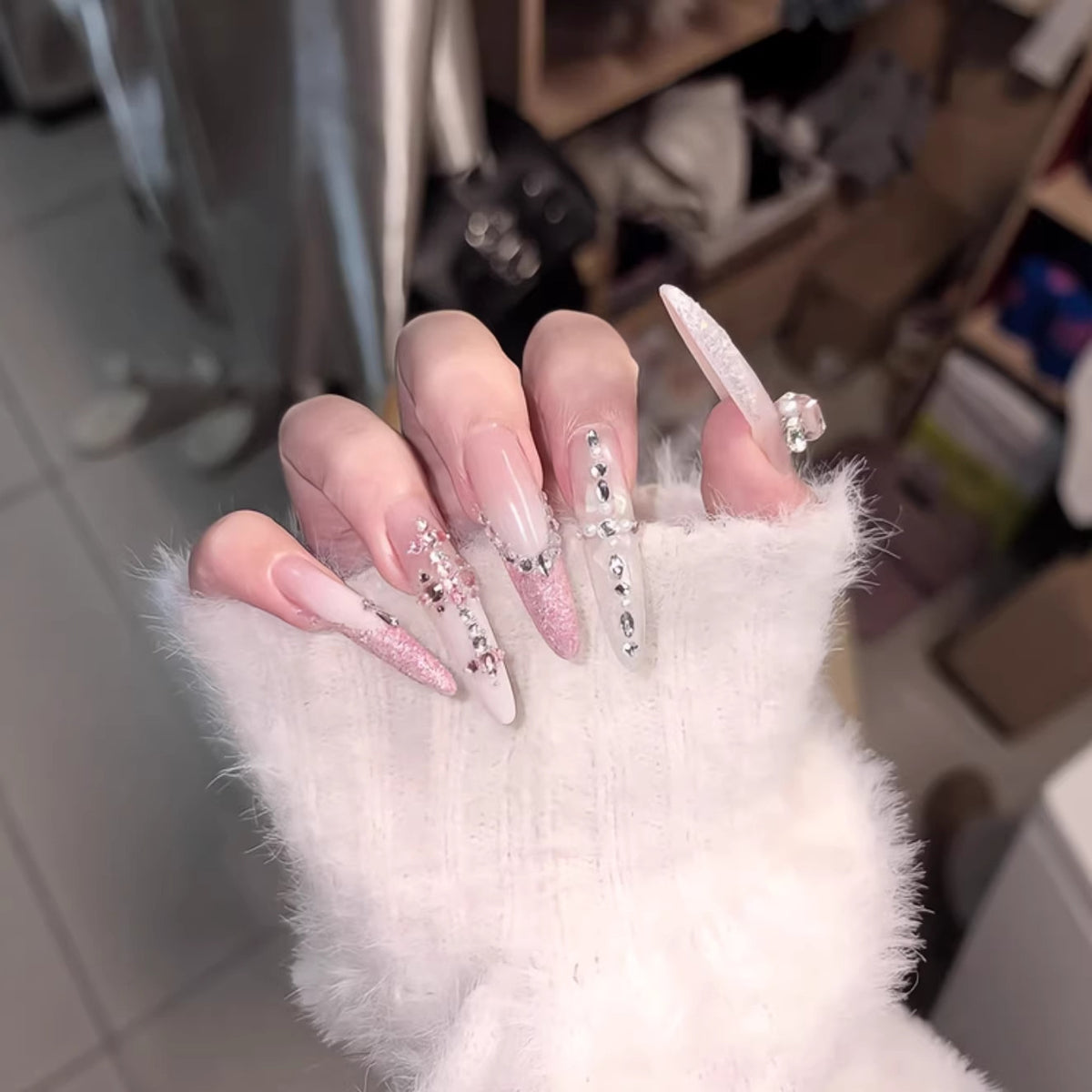 Glamouröse Dekorative Stiletto Druck-On Nagelverlängerungen