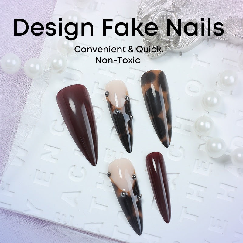 Kunstnagelset mit elegantem Leoparden- und Burgundy-Design Brehn