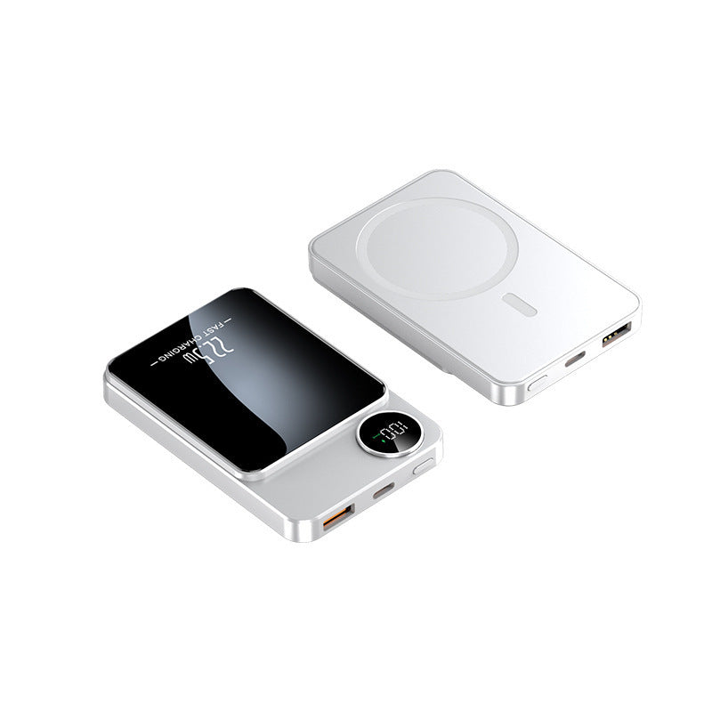 Slim Powerbank mit kabelloser Ladefunktion und digitaler Anzeige Brehn