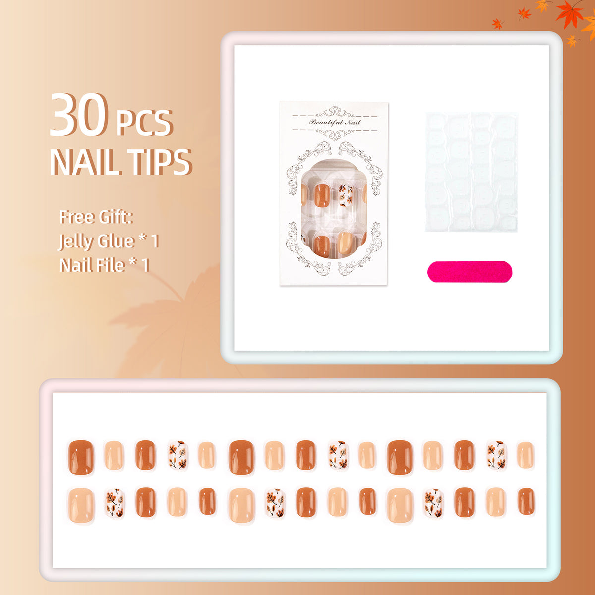 Herbst-inspiriertes Press-On Nagelkunst-Set