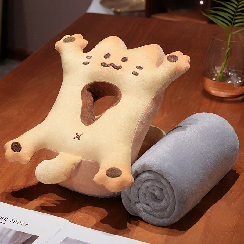 Plüsch‑Nackenkissen mit Kopföffnung und rollbarer Kuscheldecke Set