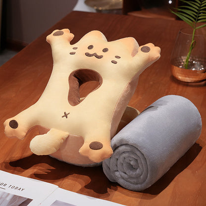 Plüsch‑Nackenkissen mit Kopföffnung und rollbarer Kuscheldecke Set